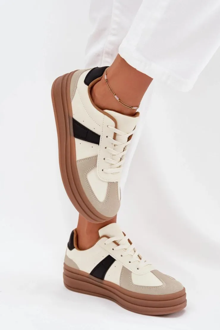 Boto Sneakersy Damskie*Sneakesy Damskie Na Platformie Beżowe Sivirae