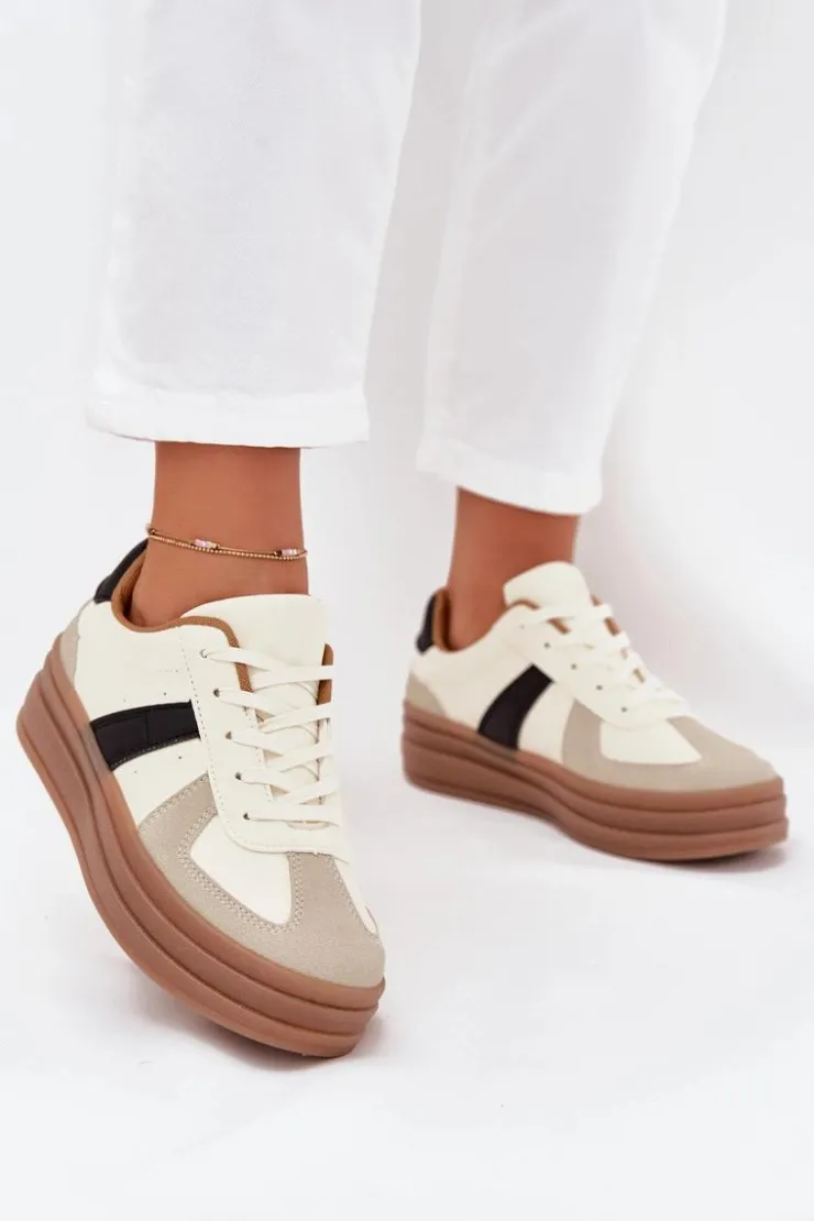 Boto Sneakersy Damskie*Sneakesy Damskie Na Platformie Beżowe Sivirae