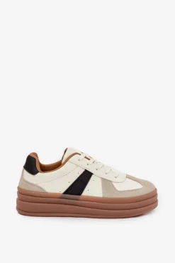 Boto Sneakersy Damskie*Sneakesy Damskie Na Platformie Beżowe Sivirae