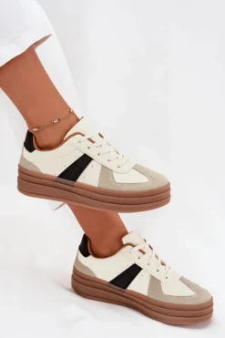 Boto Sneakersy Damskie*Sneakesy Damskie Na Platformie Beżowe Sivirae