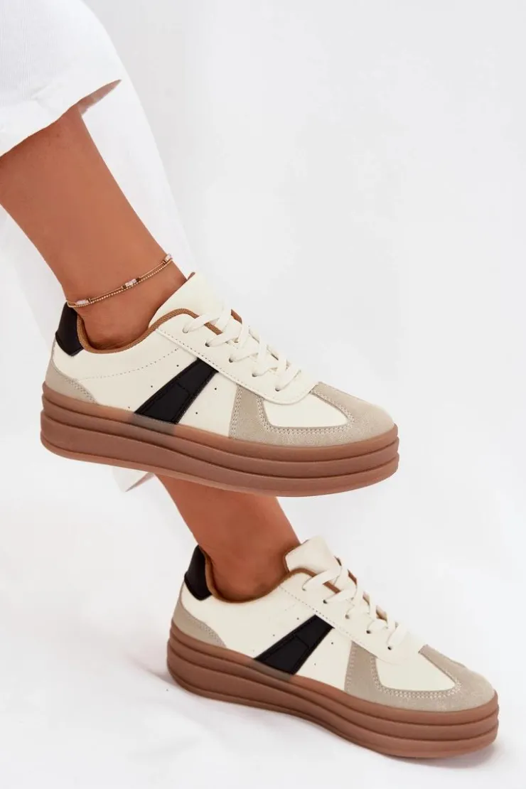 Boto Sneakersy Damskie*Sneakesy Damskie Na Platformie Beżowe Sivirae