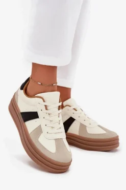 Boto Sneakersy Damskie*Sneakesy Damskie Na Platformie Beżowe Sivirae