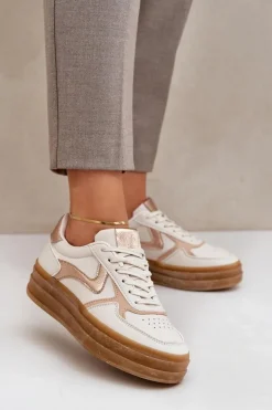 Damskie Boto Sneakesy Damskie Na Platformie Beżowe Annines