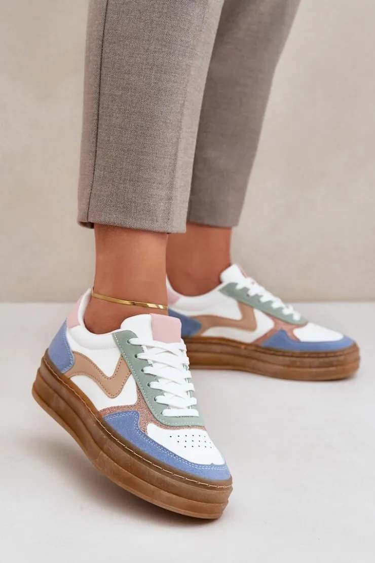 Boto Sneakersy Damskie*Sneakesy Damskie Z Brokatem Na Platformie Niebieskie Annines