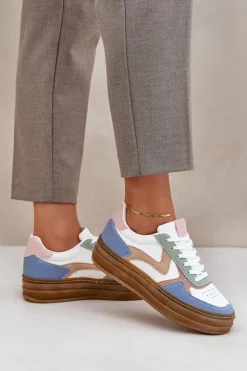 Boto Sneakersy Damskie*Sneakesy Damskie Z Brokatem Na Platformie Niebieskie Annines