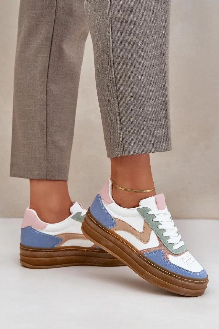 Boto Sneakersy Damskie*Sneakesy Damskie Z Brokatem Na Platformie Niebieskie Annines