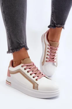 Discount Boto Sneakesy Damskie Z Brokatem Beżowe Elnami