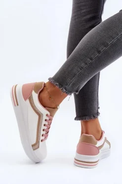 Discount Boto Sneakesy Damskie Z Brokatem Beżowe Elnami