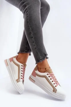 Discount Boto Sneakesy Damskie Z Brokatem Beżowe Elnami