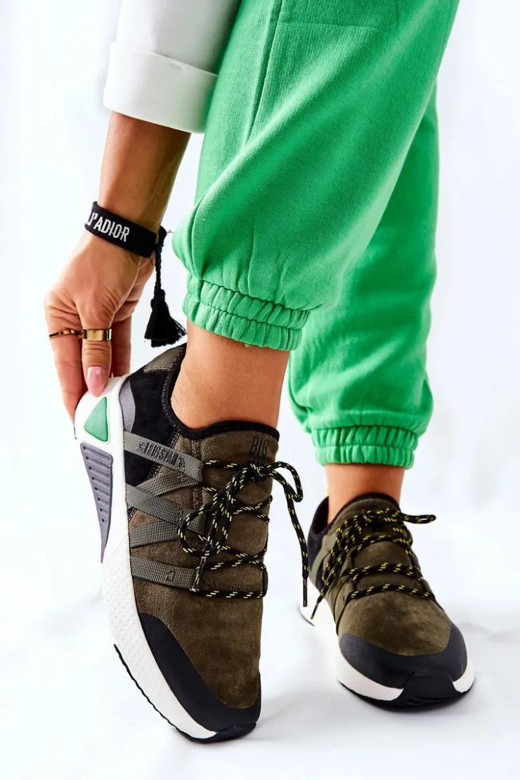 Big Star Shoes Trampki Damskie Big Star|Buty Sportowe Na Platformie*Sportowe Buty Memory Foam Big Star II274308 Khaki