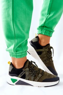 Big Star Shoes Trampki Damskie Big Star|Buty Sportowe Na Platformie*Sportowe Buty Memory Foam Big Star II274308 Khaki