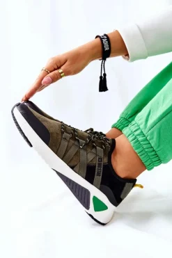 Big Star Shoes Trampki Damskie Big Star|Buty Sportowe Na Platformie*Sportowe Buty Memory Foam Big Star II274308 Khaki