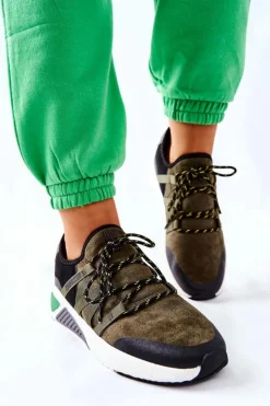 Big Star Shoes Trampki Damskie Big Star|Buty Sportowe Na Platformie*Sportowe Buty Memory Foam Big Star II274308 Khaki