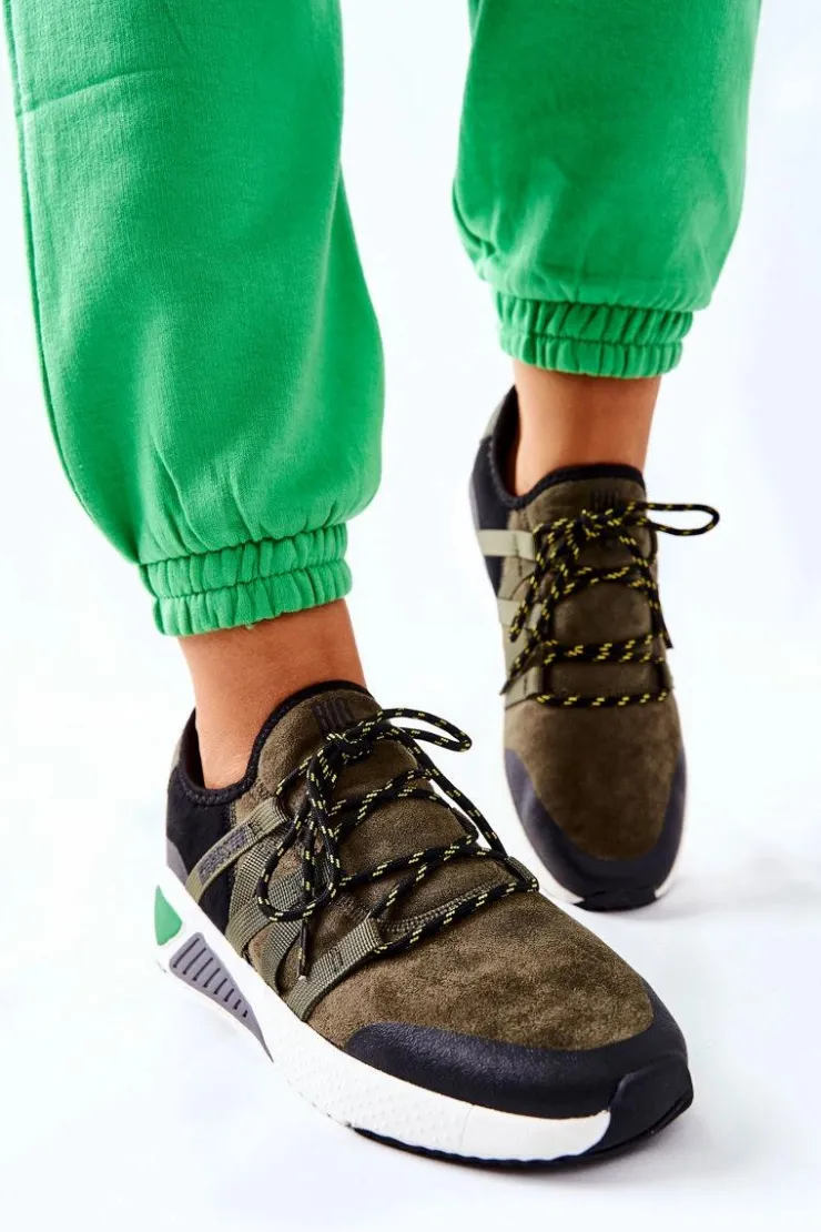 Big Star Shoes Trampki Damskie Big Star|Buty Sportowe Na Platformie*Sportowe Buty Memory Foam Big Star II274308 Khaki