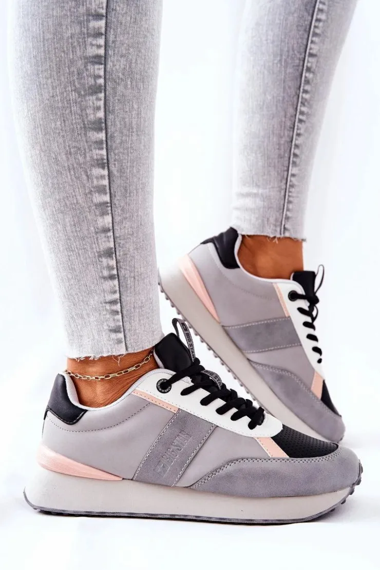 Big Star Shoes Trampki Damskie Big Star|Big Star*Sportowe Buty Memory Foam Big Star II274398 Szaro-Czarne