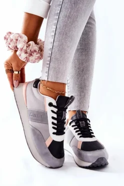 Big Star Shoes Trampki Damskie Big Star|Big Star*Sportowe Buty Memory Foam Big Star II274398 Szaro-Czarne