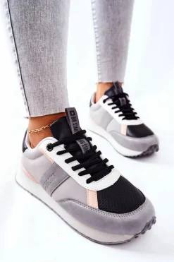 Big Star Shoes Trampki Damskie Big Star|Big Star*Sportowe Buty Memory Foam Big Star II274398 Szaro-Czarne