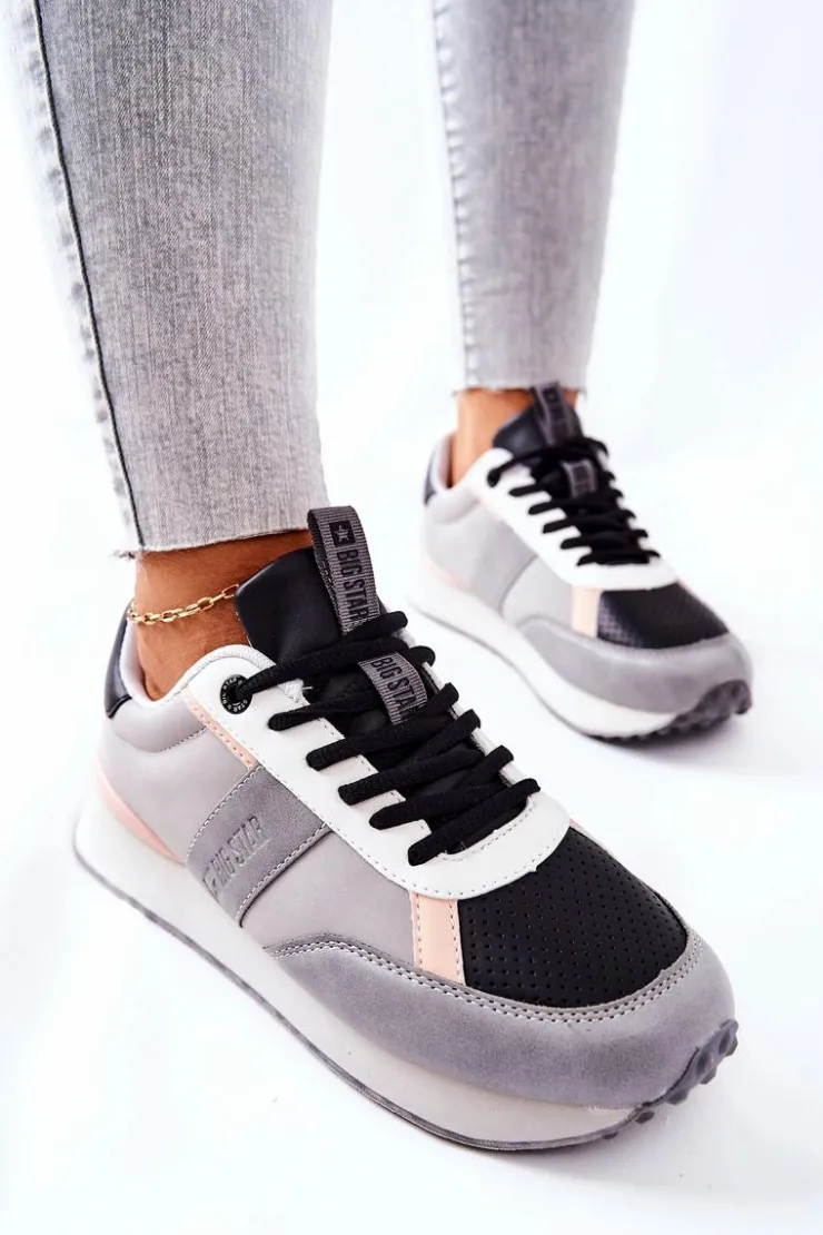 Big Star Shoes Trampki Damskie Big Star|Big Star*Sportowe Buty Memory Foam Big Star II274398 Szaro-Czarne