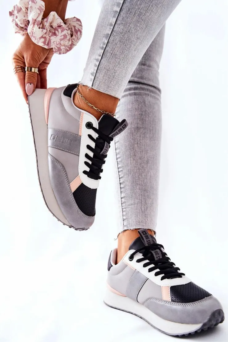 Big Star Shoes Trampki Damskie Big Star|Big Star*Sportowe Buty Memory Foam Big Star II274398 Szaro-Czarne