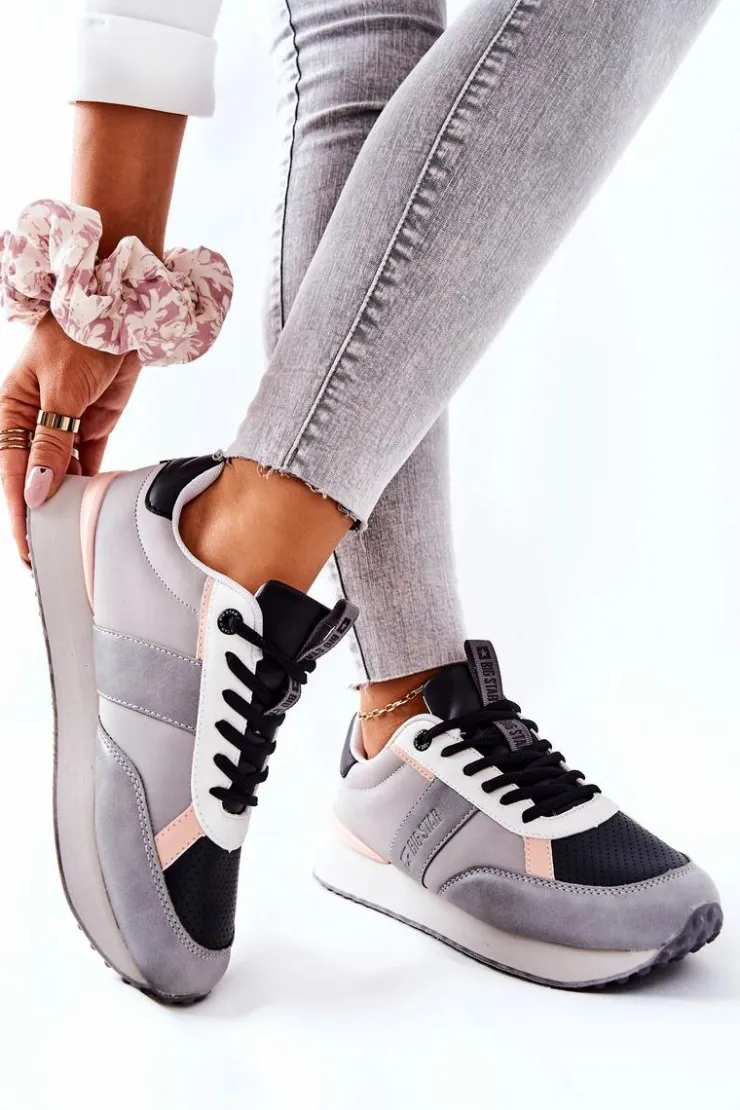 Big Star Shoes Trampki Damskie Big Star|Big Star*Sportowe Buty Memory Foam Big Star II274398 Szaro-Czarne