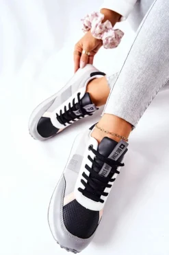 Big Star Shoes Trampki Damskie Big Star|Big Star*Sportowe Buty Memory Foam Big Star II274398 Szaro-Czarne