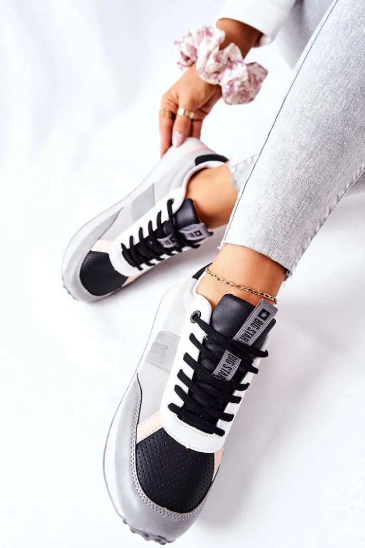 Big Star Shoes Trampki Damskie Big Star|Big Star*Sportowe Buty Memory Foam Big Star II274398 Szaro-Czarne