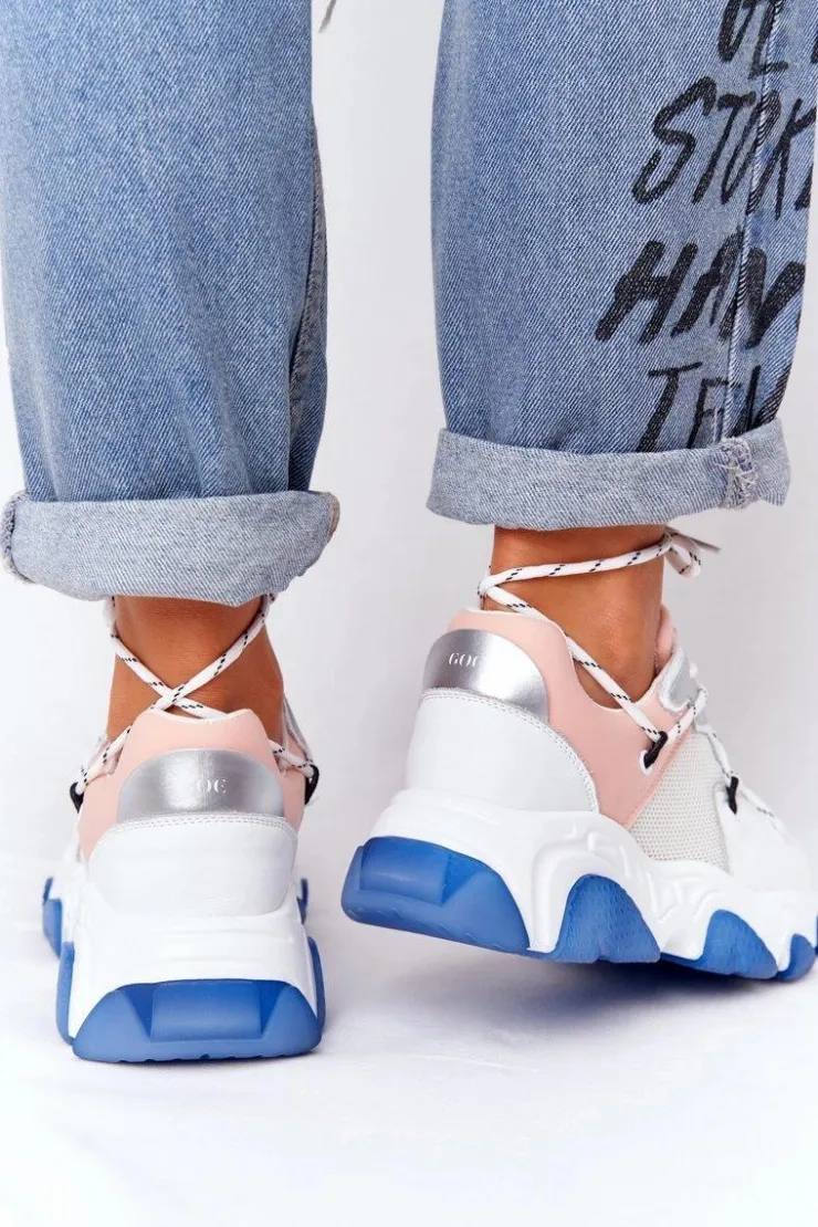 Damskie GOE Sportowe Buty Na Dużej Podeszwie HH2N4034 Biało-Różowe