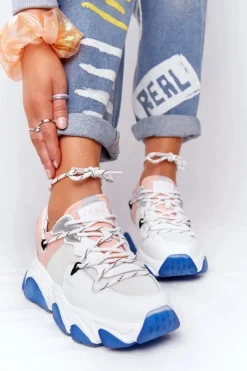 Damskie GOE Sportowe Buty Na Dużej Podeszwie HH2N4034 Biało-Różowe