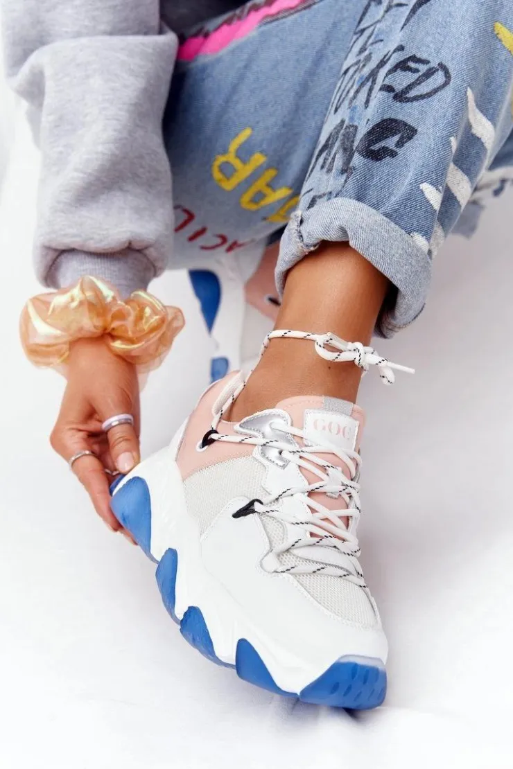 Damskie GOE Sportowe Buty Na Dużej Podeszwie HH2N4034 Biało-Różowe