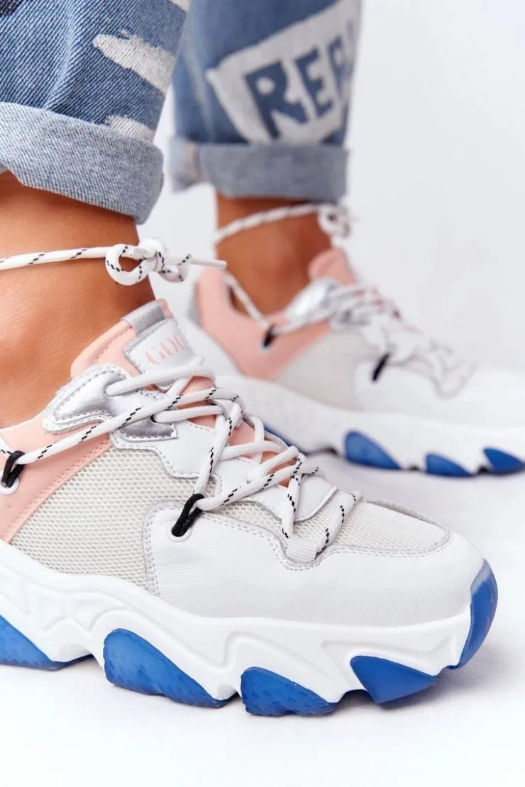 Damskie GOE Sportowe Buty Na Dużej Podeszwie HH2N4034 Biało-Różowe