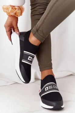 Damskie Big Star Shoes Sportowe Buty Slip-On Memory Foam Big Star HH274536 Czarne