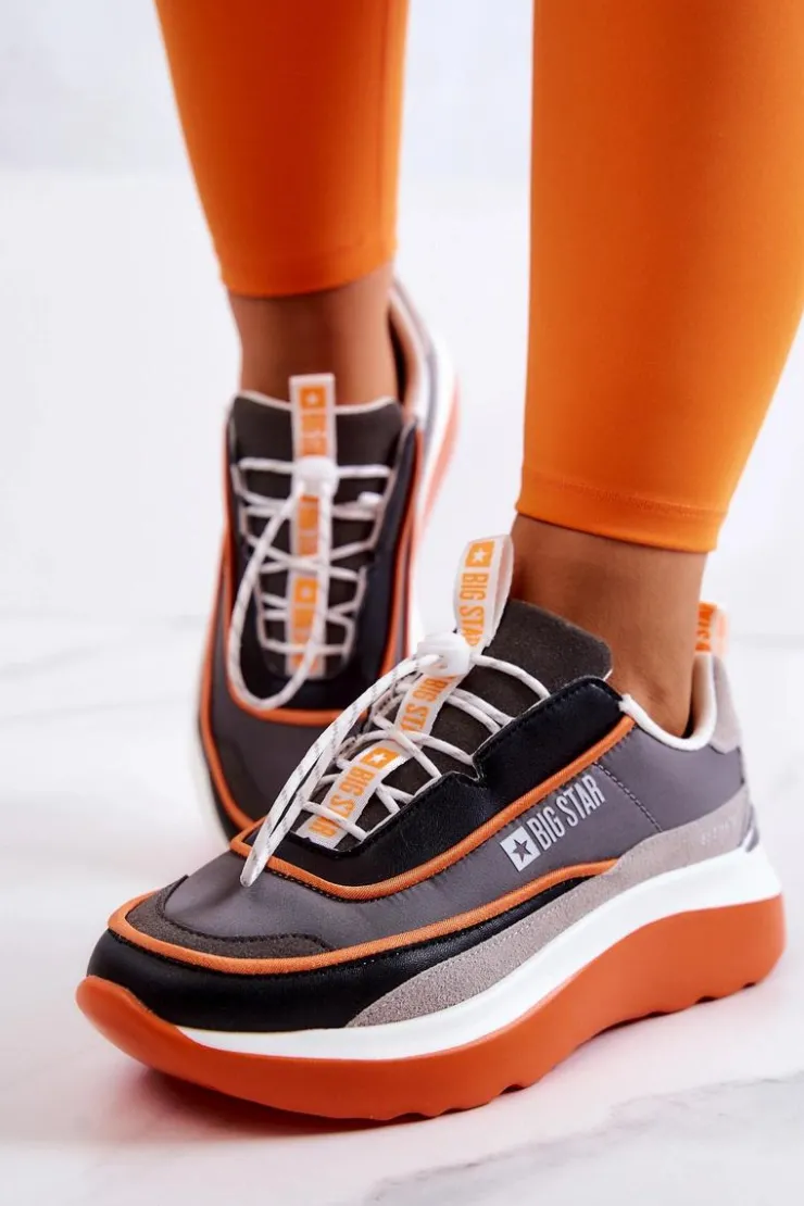 Damskie Big Star Shoes Sportowe Buty Sneakersy Big Star JJ274996 Szaro-Pomarańczowe