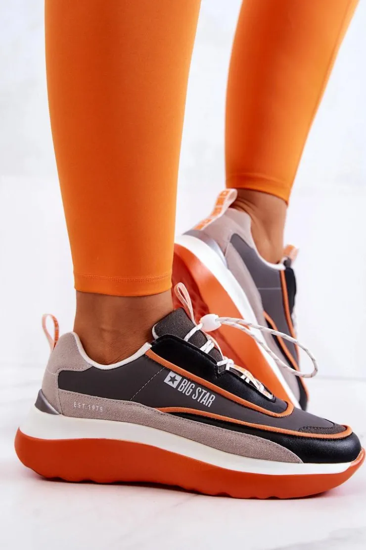 Damskie Big Star Shoes Sportowe Buty Sneakersy Big Star JJ274996 Szaro-Pomarańczowe
