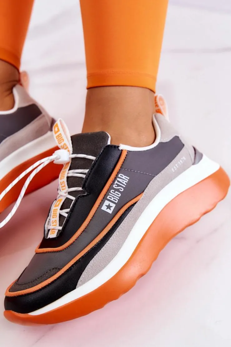 Damskie Big Star Shoes Sportowe Buty Sneakersy Big Star JJ274996 Szaro-Pomarańczowe