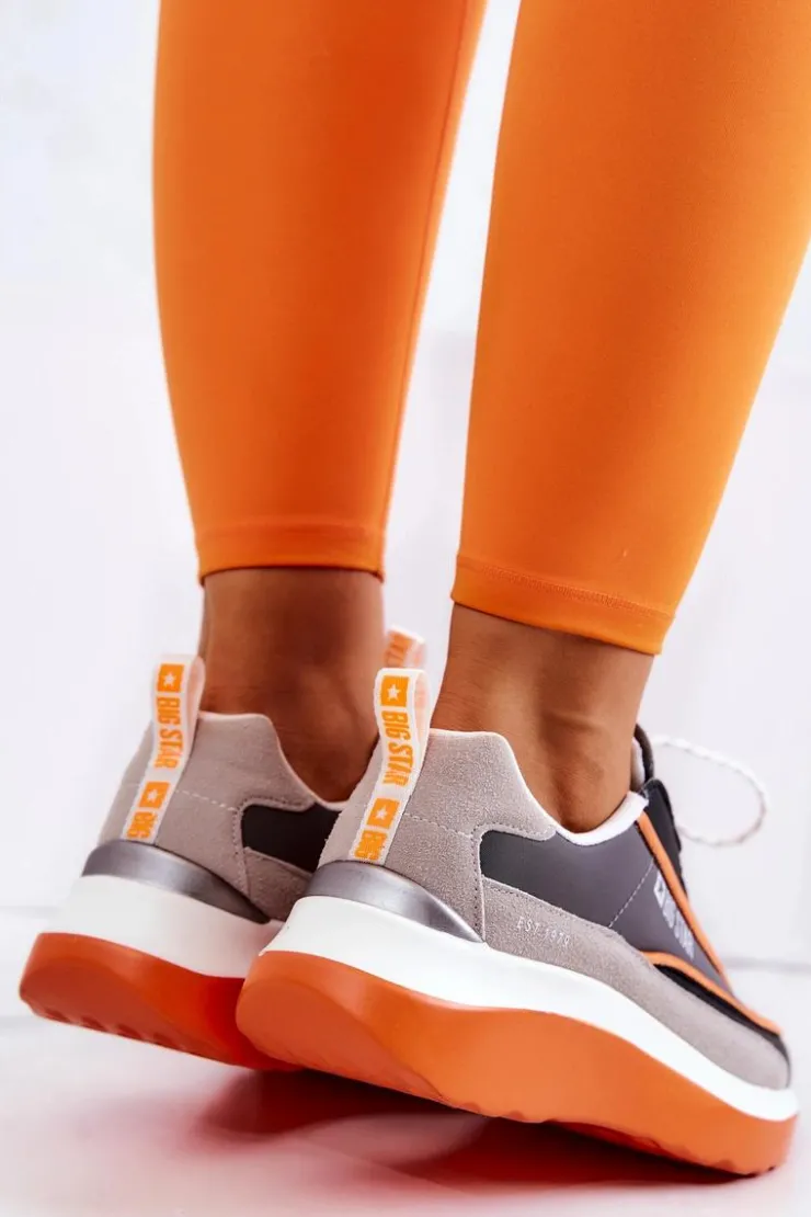 Damskie Big Star Shoes Sportowe Buty Sneakersy Big Star JJ274996 Szaro-Pomarańczowe