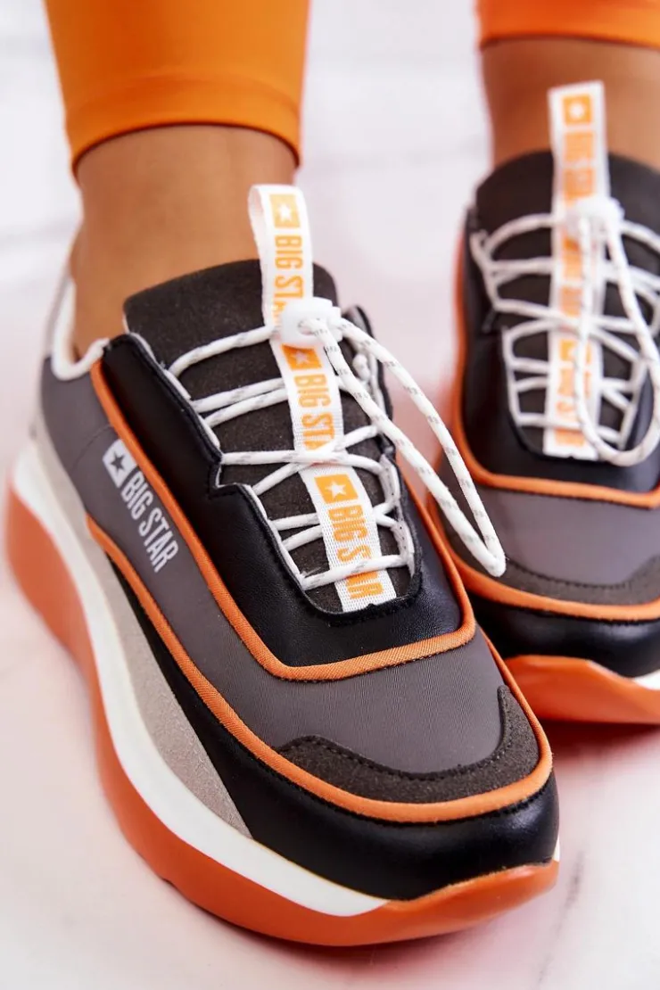 Damskie Big Star Shoes Sportowe Buty Sneakersy Big Star JJ274996 Szaro-Pomarańczowe