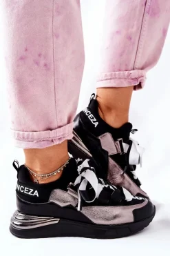 Buty damskie Vinceza Sportowe Buty Sneakersy Czarno-Srebrne Dexla