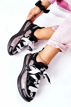 Buty damskie Vinceza Sportowe Buty Sneakersy Czarno-Srebrne Dexla
