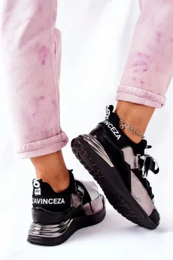 Buty damskie Vinceza Sportowe Buty Sneakersy Czarno-Srebrne Dexla