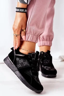 Evento Buty Sportowe Na Platformie*Sportowe Buty Sneakersy Czarno-Srebrne Aruba