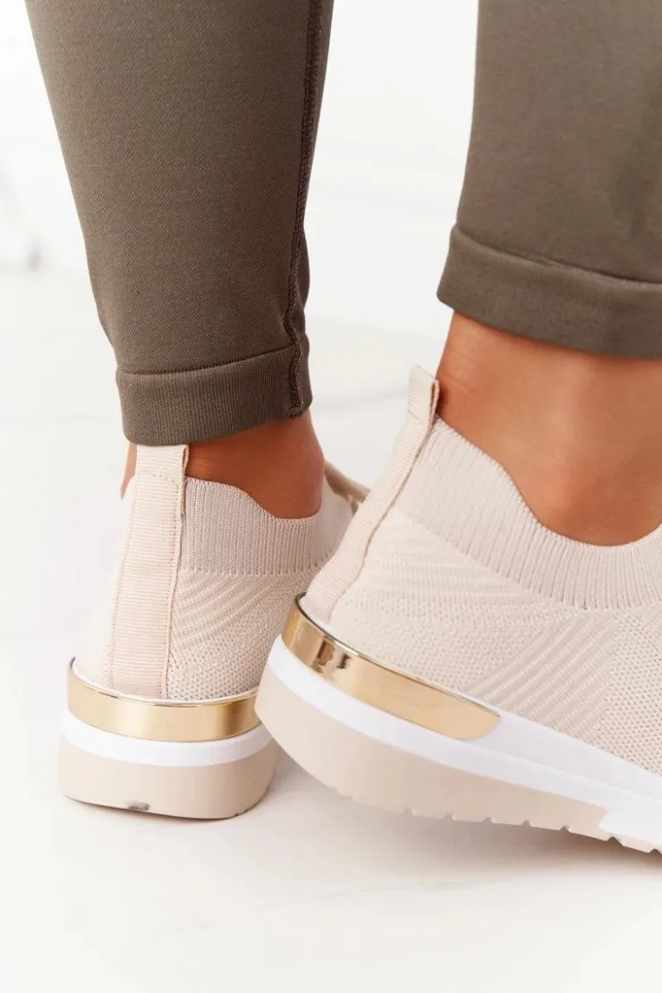 Boto Sneakersy Damskie*Sportowe Buty Sneakersy Na Koturnie Beżowe Adeyla