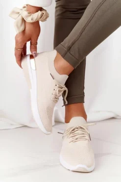 Boto Sneakersy Damskie*Sportowe Buty Sneakersy Na Koturnie Beżowe Adeyla