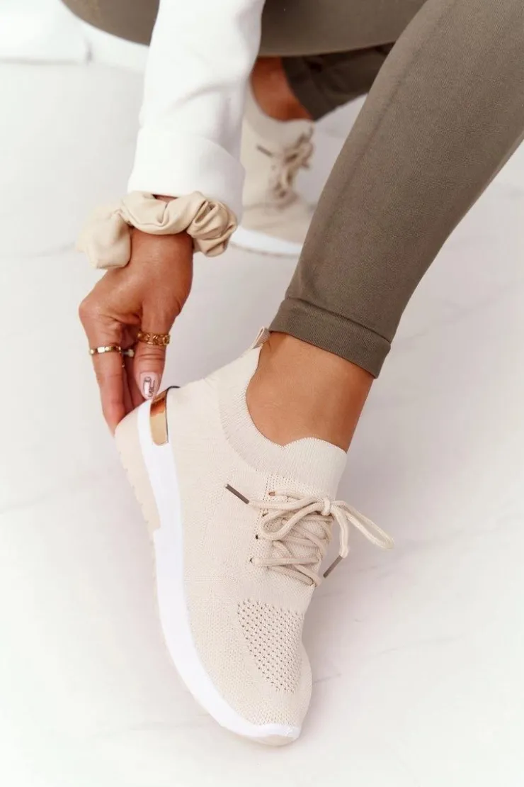 Boto Sneakersy Damskie*Sportowe Buty Sneakersy Na Koturnie Beżowe Adeyla
