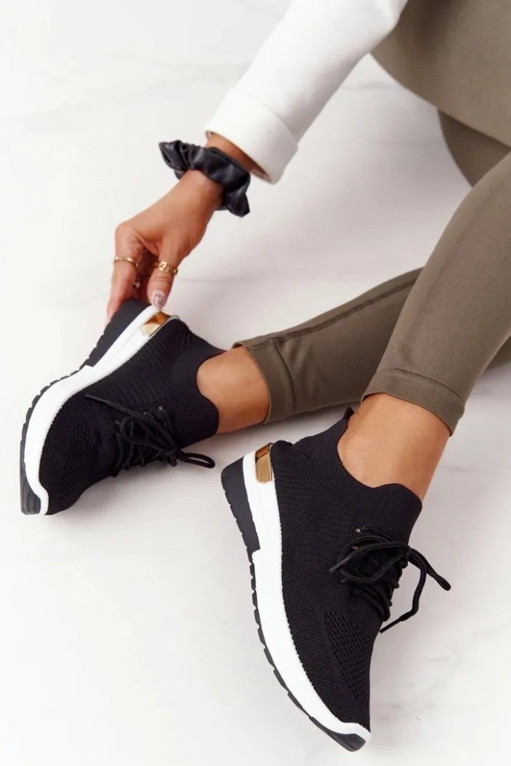 New Boto Sportowe Buty Sneakersy Na Koturnie Czarne Adeyla