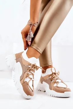 Damskie Boto Sportowe Buty Sneakersy Skarpetkowe Beżowo-Białe Colleen