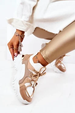 Damskie Boto Sportowe Buty Sneakersy Skarpetkowe Beżowo-Białe Colleen