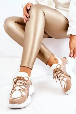 Damskie Boto Sportowe Buty Sneakersy Skarpetkowe Beżowo-Białe Colleen