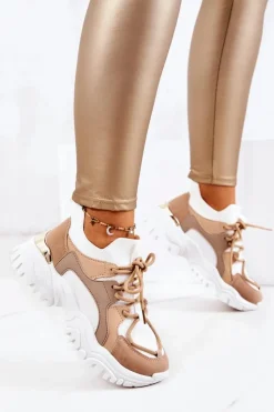 Damskie Boto Sportowe Buty Sneakersy Skarpetkowe Beżowo-Białe Colleen