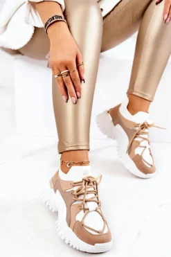 Damskie Boto Sportowe Buty Sneakersy Skarpetkowe Beżowo-Białe Colleen