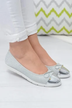 Boto Baleriny Klasyczne*Srebrne Brokatowe Balerinki Slip On Laya